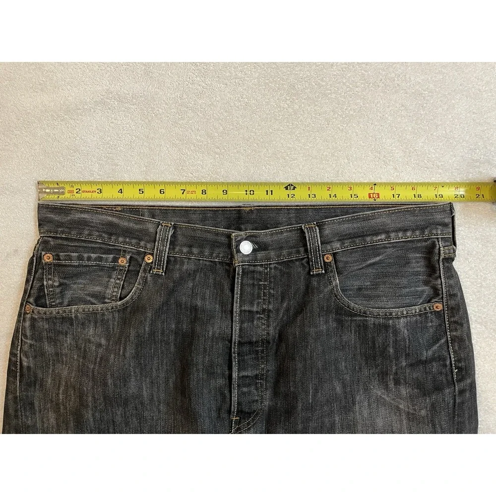 Levis 501 Jeans Button Fly 39x32 Black Wash Faded‎ Black Batwing Irregular 36x30